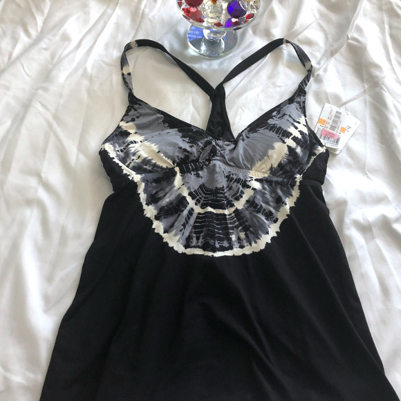 Lucky Brand Other - Lucky Brand  Black Gray Tankini Removable Cup NWT